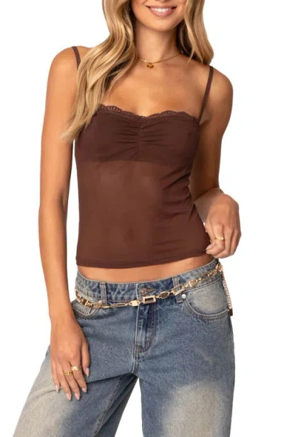 Edikted Elina Sheer Mesh Bra Top In Brown