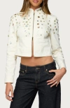 Edikted Elira Iridescent Button Crop Jacket In White