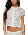 Edikted Elisa Short Sleeve Open Knit Crop Cardigan