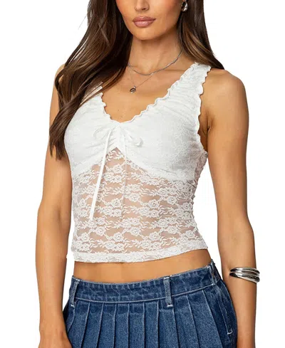 Edikted Eliya Sheer Lace Top In White