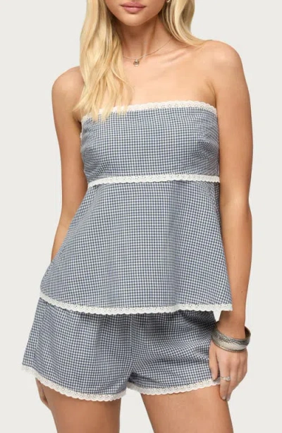 Edikted Ellie Lacey Ginghman Strapless Top In Multi