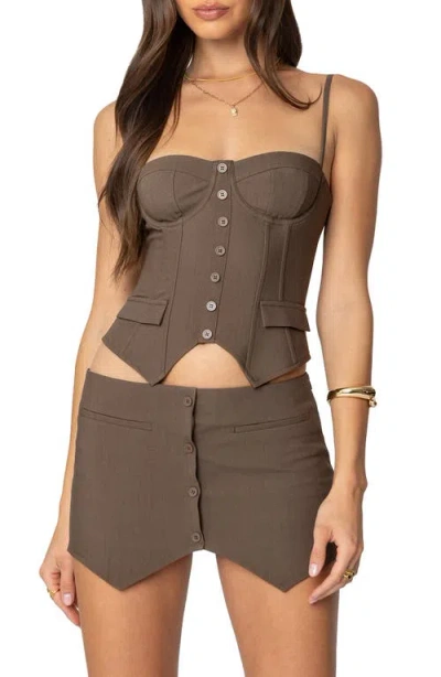 Edikted Ellis Waistcoat Corset Top In Brown