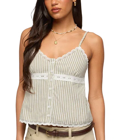 Edikted Elodie Lacey Striped Tank Top In Green