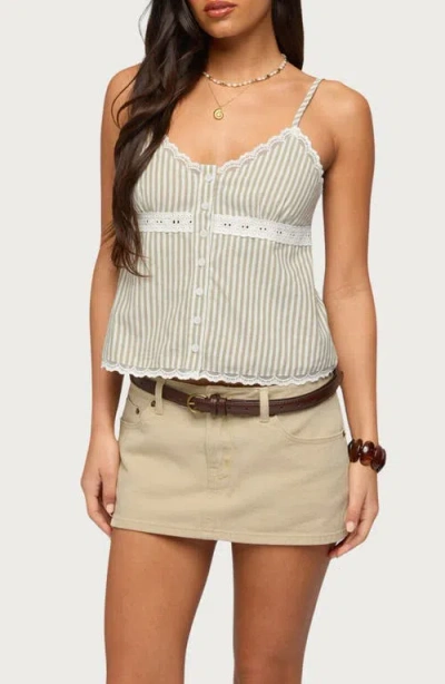 Edikted Elodie Lacey Striped Tank Top In Green