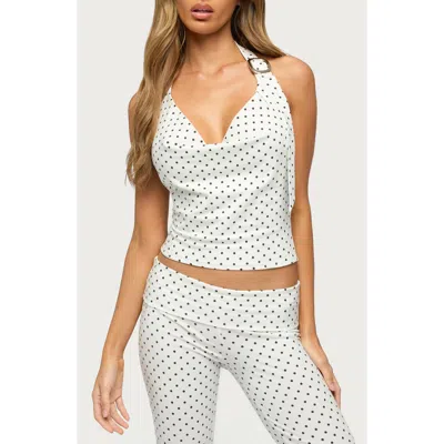 Edikted Eloisa Polka Dot Buckle Halter Top In White