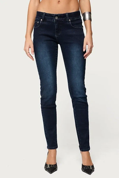 Edikted Eloise Low Rise Skinny Jeans In Dark/blue, Women's At Urban Outfitters