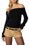 Edikted Elona Off The Shoulder Long Sleeve Knit Top In Black