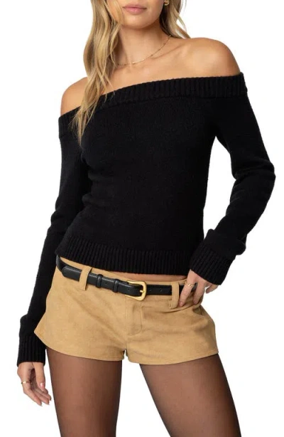 Edikted Elona Off The Shoulder Long Sleeve Knit Top In Black