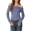 Edikted Elona Off Shoulder Knit Top In Blue