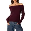 Edikted Elona Off The Shoulder Long Sleeve Knit Top In Burgundy