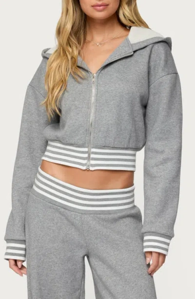 Edikted Eloura Stripe Detail Zip-up Hoodie In Gray