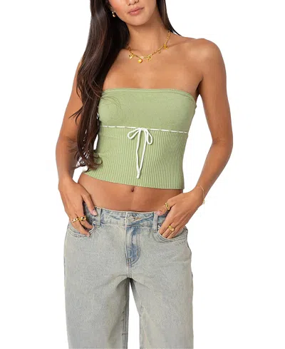 Edikted Elsie Knitted Tie Tube Top In Sage