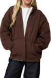 Edikted Elvie Oversize Zip Fleece Hoodie In Brown