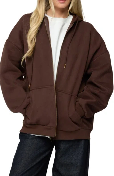 Edikted Elvie Oversize Zip Fleece Hoodie In Brown