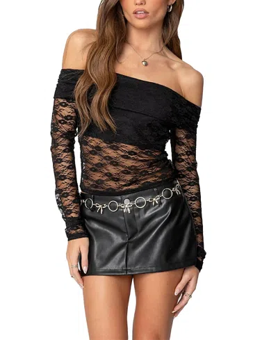 EDIKTED ELYSIA FOLD OVER SHEER LACE TOP