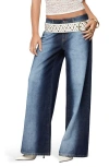 Edikted Ema Bleach Stripe Low Rise Wide Leg Jeans In Blue