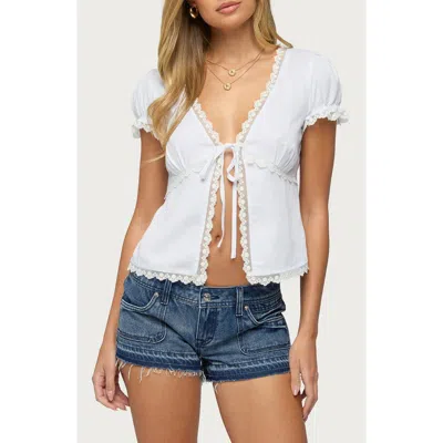 Edikted Eman Lacey Tie Front Top In White