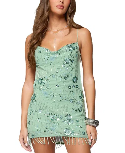 EDIKTED EMBELLISHED FRINGED BACKLESS MINI DRESS