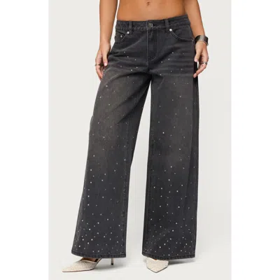 Edikted Embellished Low Rise Wide Leg Jeans In Black
