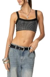 Edikted Embellished Rib Crop Camisole In Black/silver