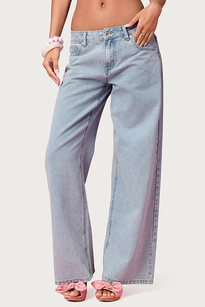 Edikted Embroidered Barbie Low Rise Baggy Jeans In Light/blue, Women's At Urban Outfitters