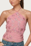 Edikted Beaded Sequin Open Back Halter Top In Pink