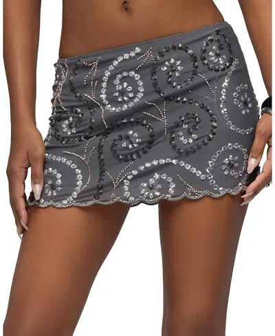 Edikted Embroidered Bead & Sequin Mesh Mini Skirt In Gray