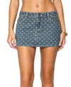 Edikted Embroidered Bow Denim Mini Skirt In Light-blue