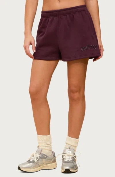 Edikted Embroidered Cotton Blend Sweat Shorts In Brown