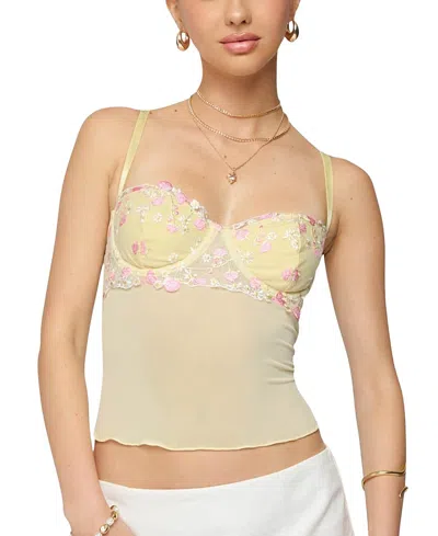 Edikted Embroidered Floral Sheer Bra Top In Yellow