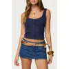 Edikted Embroidered Front Button Crop Tank In Blue