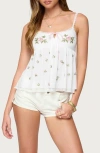 Edikted Embroidered Layered Mesh Babydoll Top In White