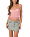Edikted Embroidered Floral Cutout Lace Crop Top In Pink