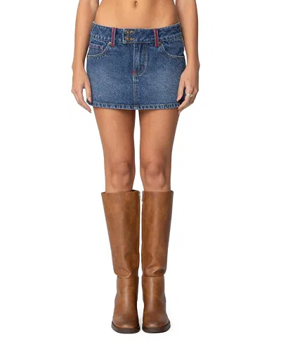 EDIKTED EMBROIDERED POCKET DENIM MINI SKIRT