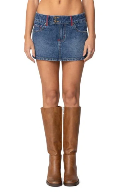 Edikted Embroidered Pocket Denim Miniskirt In Blue