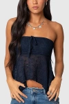 Edikted Embroidered Sheer Strapless Top In Navy, Women's At Urban Outfitters In Blue