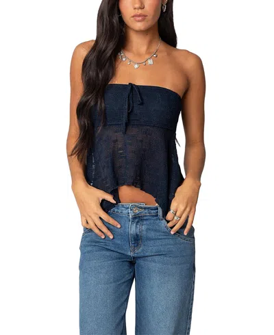 Edikted Embroidered Sheer Strapless Top In Navy