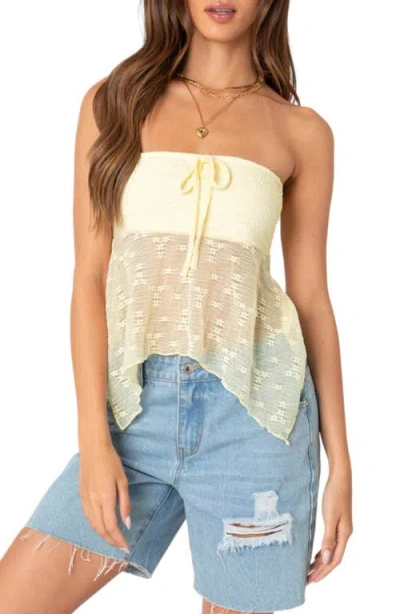 Edikted Embroidered Sheer Strapless Top In Yellow