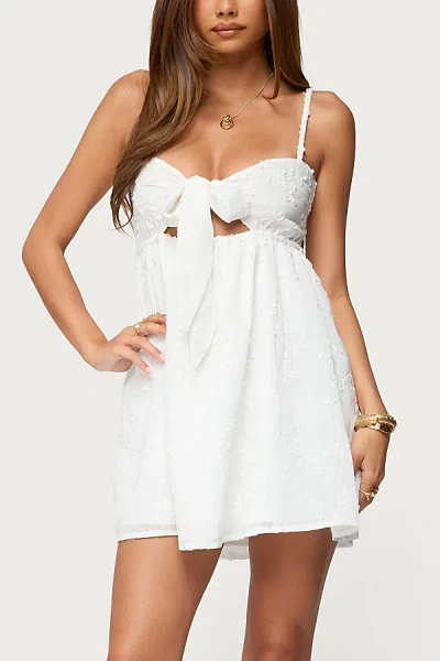 Edikted Embroidered Tie Front Cutout Mini Dress In White, Women's At Urban Outfitters In Multi