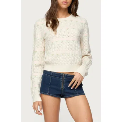 Edikted Emerie Floral Pointelle Stitch Sweater In White