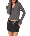 Edikted Emerson V-neck Long Sleeve Henley In Dark Gray