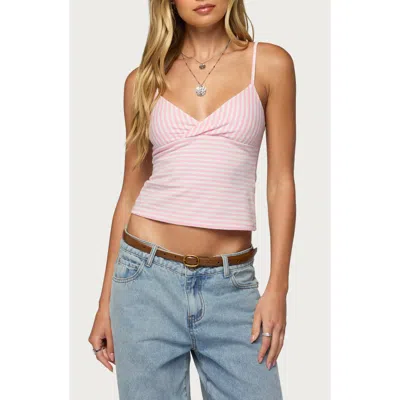 Edikted Emilea Stripe Stretch Cotton Camisole In Neutral