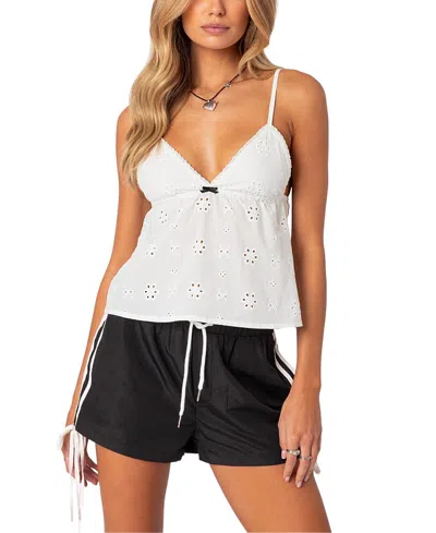 Edikted Emilie Eyelet Tank Top In White