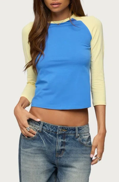 Edikted Emma Raglan Sleeve T-shirt In Blue