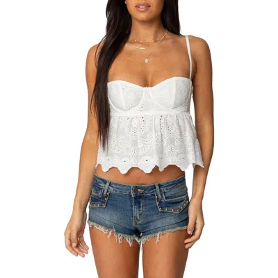 Edikted Emme Eyelet Cotton Babydoll Camisole In White