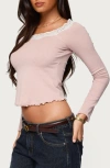 Edikted Emmery Lacey Boat Neck Crop Top In Pink