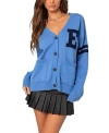 Edikted Emmett Oversized Varsity Cardigan In Blue