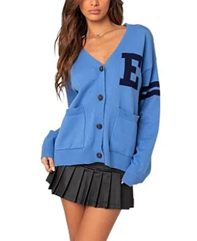 Edikted Emmett Oversized Varsity Cardigan In Blue