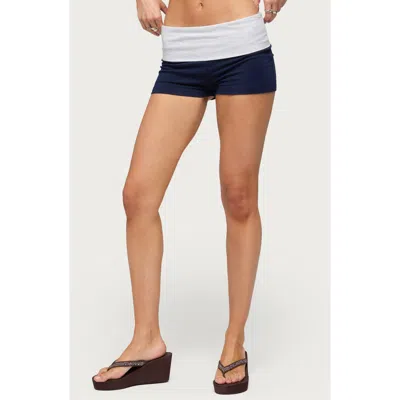 Edikted Emmey Contrast Foldover Waistband Shorts In Blue