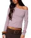 Edikted Emmiline Lace Off The Shoulder Crop Top In Purple